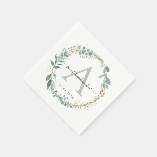 Monogram, elegante eucalyptusbruiloft servet (Hoek)