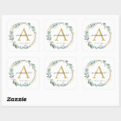 Monogram, elegante eucalyptusbruiloft vierkante sticker (Vel)