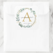 Monogram, elegante eucalyptusbruiloft vierkante sticker (Tas)
