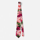 Monogram elegante floral Roze Zwart Stropdas (Voorkant)