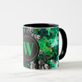 Monogram elegante glitter groen grijs zwart paille mok (Voorkant rechts)