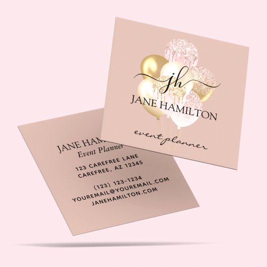 Monogram Elegante Glitterballonnen Vierkante Visitekaartje