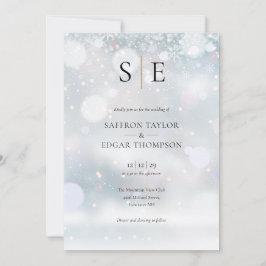 Monogram Elegante Goud Zwart Winter Huwelijk Kaart