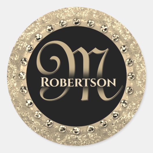 Monogram Elegante Gouden Glam Seal Ronde Sticker (Voorkant)