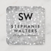 Monogram elegante grijze glitter vierkante visitekaartje (Voorkant)