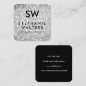 Monogram elegante grijze glitter vierkante visitekaartje (Voorkant / Achterkant)