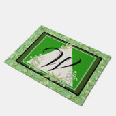 Monogram Elegante Groene Bladeren Deurmat (Schuin)
