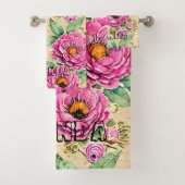 Monogram elegante hand getrokken bloemenrustiek bad handdoek (Insitu)