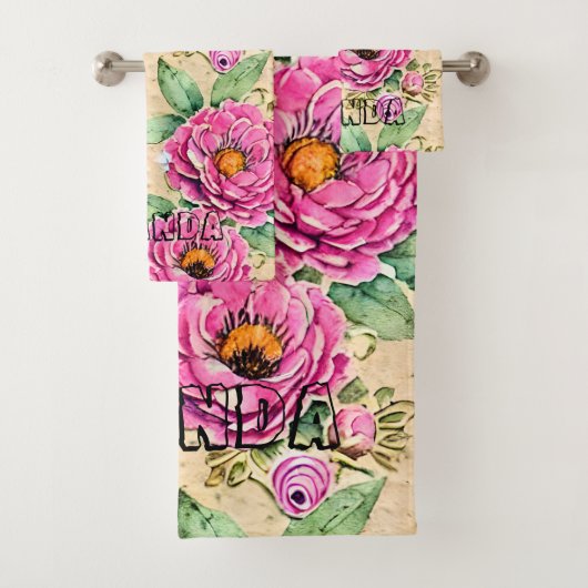 Monogram elegante hand getrokken bloemenrustiek bad handdoek (Insitu)