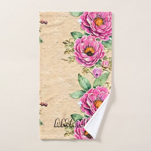 Monogram elegante hand getrokken bloemenrustiek bad handdoek (Handdoek)