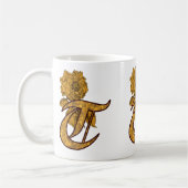 Monogram Elegante Initiaal T Gouden Pioen Koffiemok (Links)