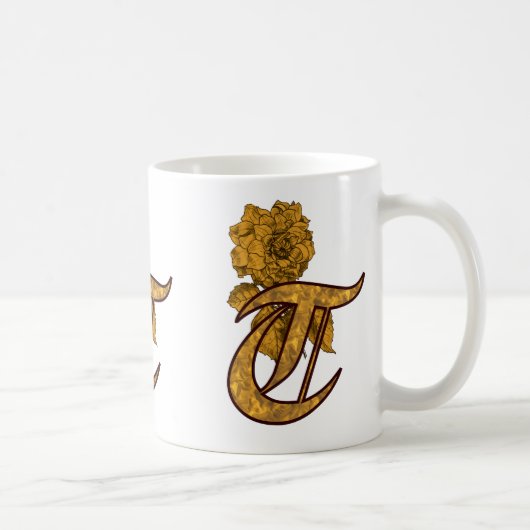 Monogram Elegante Initiaal T Gouden Pioen Koffiemok (Rechts)
