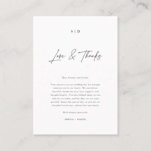 Monogram Elegante Kalligrafie Liefde & Bedankt Bru Plaatskaartje (Voorkant)