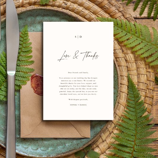 Monogram Elegante Kalligrafie Liefde & Bedankt Bru Plaatskaartje