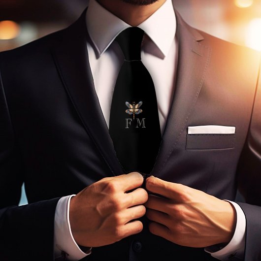 Monogram Elegante Libelle Op Zwarte Heren Das