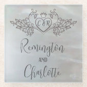 Monogram Elegante lila Moeder-van-Parel Bruiloft Glazen Onderzetter (Voorkant)