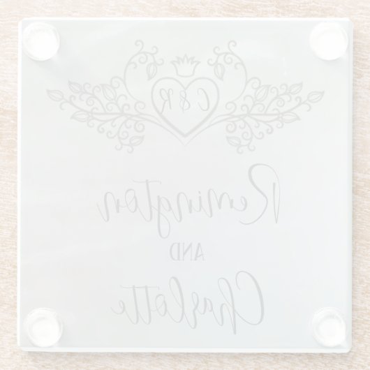 Monogram Elegante lila Moeder-van-Parel Bruiloft Glazen Onderzetter (Achterkant)