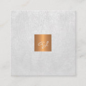 Monogram elegante luxe wit leer goud koper vierkante visitekaartje (Voorkant)