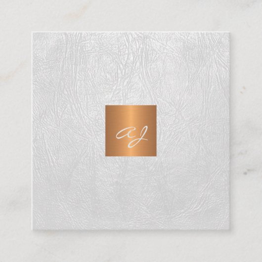 Monogram elegante luxe wit leer goud koper vierkante visitekaartje (Voorkant)