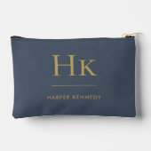 Monogram Elegante Marine Blauw Goud Monogrammed Na Etui (Achterkant)