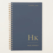Monogram Elegante Marine Blauw Goud Professioneel Planner (Voorkant)