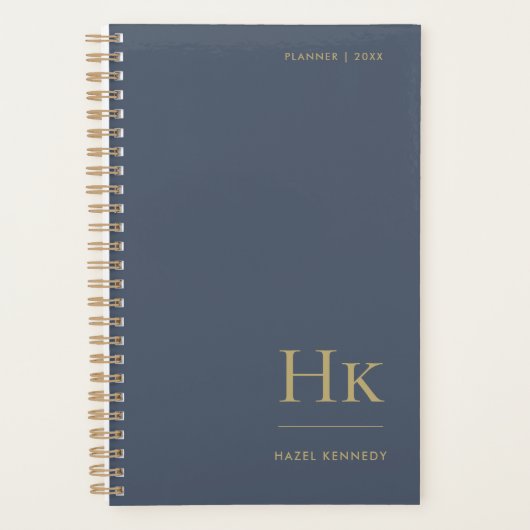 Monogram Elegante Marine Blauw Goud Professioneel Planner (Voorkant)
