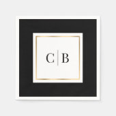 Monogram Elegante Minimaal Zwart Wit Goud Huwelijk Servet (Voorkant)
