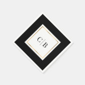 Monogram Elegante Minimaal Zwart Wit Goud Huwelijk Servet (Hoek)