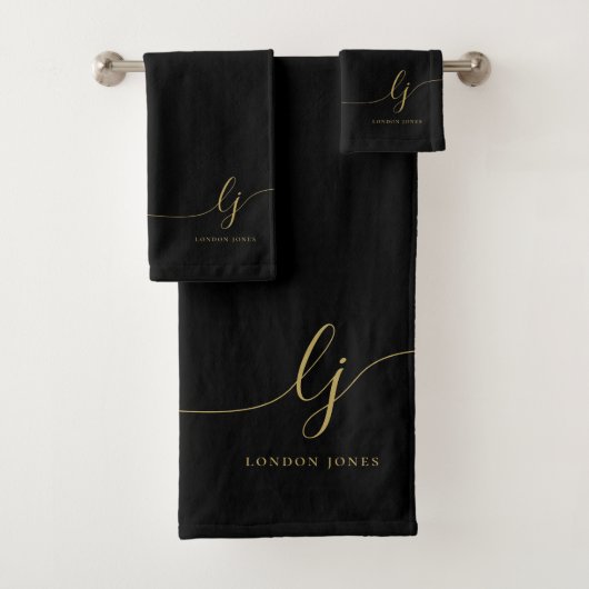 Monogram Elegante Minimal Black Gold Chic Bad Handdoek (Insitu)