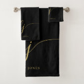 Monogram Elegante Minimal Black Gold Chic Stijlvol Bad Handdoek (Insitu)