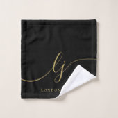 Monogram Elegante Minimal Black Gold Chic Stijlvol Bad Handdoek (Wasdoekje)