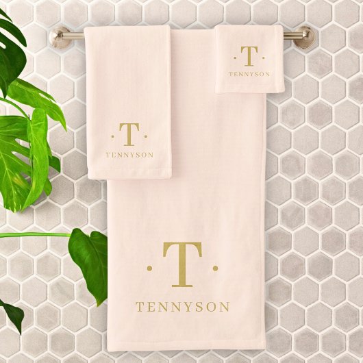 Monogram Elegante Minimal Blush Pink Gold Chic Bad Handdoek