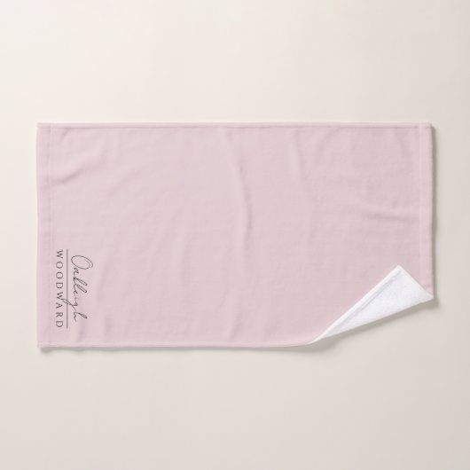 Monogram Elegante minimale Blush Roze en Zwart Bad Handdoek (Handdoek)