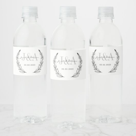 Monogram Elegante Moderne Bar Bruiloft gunst Waterfles Etiket (Flessen)