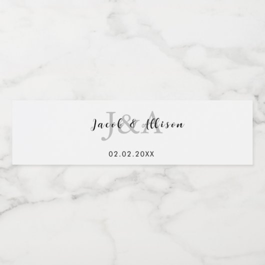 Monogram Elegante Moderne Bar Bruiloft gunst Waterfles Etiket (Enkel label)