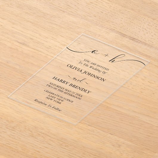 Monogram Elegante Moderne Bruiloft Acryl Uitnodigingen (Laagn)