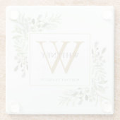 Monogram Elegante Moderne Groene Plant Gold Glazen Onderzetter (Achterkant)