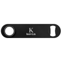 Monogram elegante moderne mannelijke naam zwart speed flessenopener