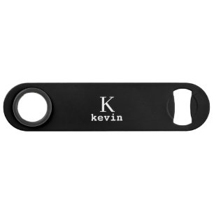 Monogram elegante moderne mannelijke naam zwart speed flessenopener