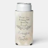 Monogram Elegante Moeder-van-Parel Perzik Bruiloft Seltzer Blikjeskoeler (Seltzer Voorkant)