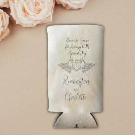 Monogram Elegante Moeder-van-Parel Perzik Bruiloft Seltzer Blikjeskoeler
