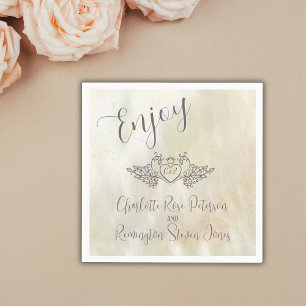 Monogram Elegante Moeder-van-Parel Perzik Bruiloft Servet