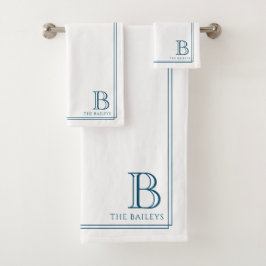 Monogram Elegante Navy Blauwe Rand Briefpapier Bad Handdoek
