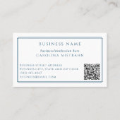 Monogram Elegante Navy Blauwe Rand QR Code Visitekaartje (Achterkant)