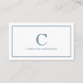 Monogram Elegante Navy Blauwe Rand QR Code Visitekaartje (Voorkant)