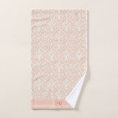 Monogram Elegante Perzik & Witte Damast Bad Handdoek (Handdoek)