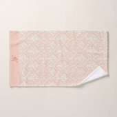 Monogram Elegante Perzik & Witte Damast Bad Handdoek (Handdoek)