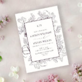 Monogram Elegante Plum Paarse Bloemlijn Trouwen Kaart