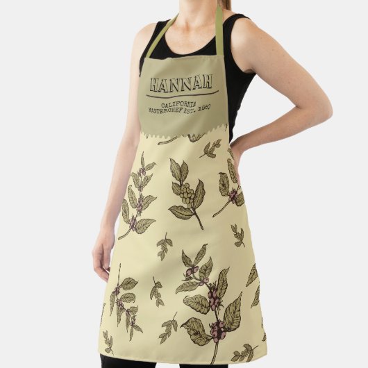 Monogram elegante retro Beige achtergrond Planten Schort (Insitu)