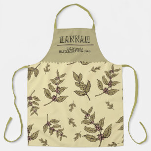 Monogram elegante retro Beige achtergrond Planten Schort